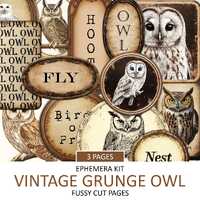 Antique Owl Labels Ephemera Kit, Printable Animal Journal Scraps, Fussy Cut, Scrapbook, Birds of Pre