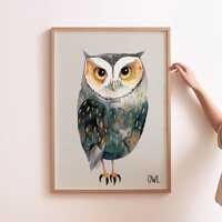 Owl Wall Art, Scandi Owl Nursery Print Scandinavian Folk Art Norwegian Owl Print Nordic Wall Art Dec