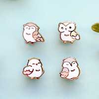 Mini Owls Cute Birds Board Filler Enamel Pin Set