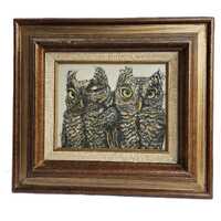 Unique Pair of Owls Framed Resin Etching by Edris Eckhardt