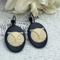Owl Cameo Nature Bird Wedding Setting Enamel Earrings Cameo Birthday Party