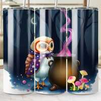 Magical Owl Tumbler Wrap PNG, Witchy Forest Cauldron Design, Fantasy Halloween Art, 20oz Skinny Wrap