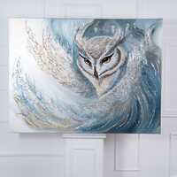 Textured Owl Painting – Acrylic & Plaster Wall Art with Metallic Leaf and Stones, Boho Art
