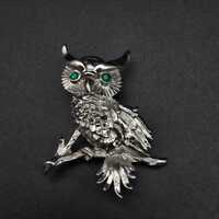 Monet Owl Bird Brooch Silver Tone Vintage Costume JEwelry