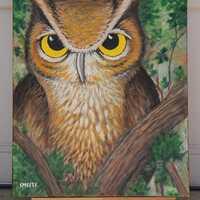 Great Horned Owl in the Trees Acrylic Painting