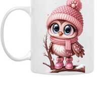 Cute Winter Owl Mug – Pink Hat & Boots – Adorable Cartoon Bird Design – Cozy C