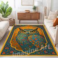 Ornate Pattern Vivid Colors Owl Rug, Owl Area Rug, Owl Decoration Rug, Owl Art Area Rug, Owl Print R