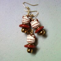 Brown and White Owl Pendant and Earrings (0801)