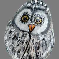 painted owl rock I owl decor I woodland owl I gift I bird rock painting I river rock I hand-painted 