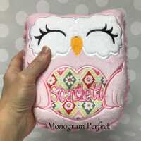 Personalized Plush Owl – Custom Name Embroidery – Handmade Soft Stuffed Animal – W