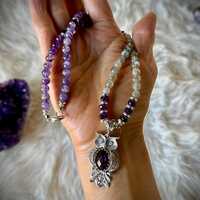 Amethyst Owl Necklace, Labradorite Gemstone, Sterling Silver