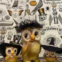 RARE Vintage Owl Witches Family Figurines Josef Originals Collectibles Pyrotechnics Witch Hat