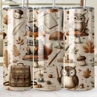Autumn Animals Tumbler Design: Fox, Owl, Acorn - 20oz Skinny Tumbler (PNG Digital Download