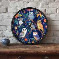 Owl-Themed 10-inch Wall Clock, Colorful Owl Clock, Nature Decor, Boho Home Accents, Perfect Gift for