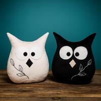 Black and White Owl Pillow – Soft Plush Decorative Cushion for Kids Room or Nursery Decor.Pill