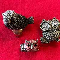 Vintage Collection of 3 Costume Jewelry Owl Themed Rings