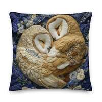 Sleeping Owls Throw Pillow + Insert, Embroidered Woodland Animal Decor, Barn Owl Floral Cushion, Rom