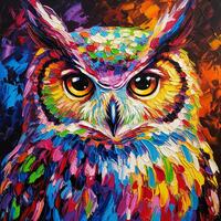 Owl Painting Colorful Bird Art Original Oil Impasto Canvas Custom