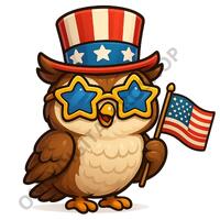 Patriotic Owl PNG | 4th of July, Star Glasses, American Flag (Digital Download)