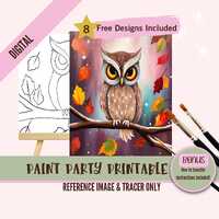 Fall Owl Paint Party Printable, DIY Autumn Art Kit for Kids, Forest Animal Painting Template with Le