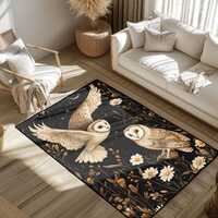 Whimsical Barn Owl Rug, Night Sky Celestial Decor Rug, Wildflower Cottagecore Aesthetic Rug, Bird Lo