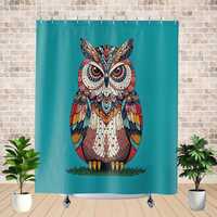 Owl Shower Curtain, Bird Print Bath Curtain, Animal Theme Bathroom Decor, Unique Bird Lover Gift, Na