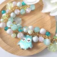 Cute Owl Charm Bracelet, Ladies Full Beaded Bracelet, Summer Jewellery, Pastel Colour Bracelet, Load