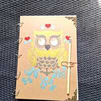 Handmade owl Art pad/journal, writing, pen, paper, ring binder, book binding, cardboard, craft, drea
