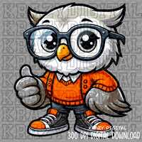 Owl Back To School, Orange Shirt Owl Academics PNG, Student Digital, Studious Owl Design, Glasses Sm