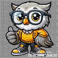 Owl Back To School, Yellow Shirt Owl Academics PNG, Student Digital, Studious Owl Design, Glasses Sm