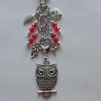 Owl Always Love You, Flowers, Leaf, Love, Tibet Antique Charms, Key Chain, Bag Charm, Car Charm, Cel