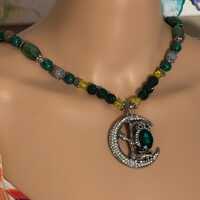 Beaded Necklace, Blinged Owl Pendant Necklace Sitting In The Moonlight