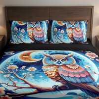 Unique Owl In Moon light On Branch 3 Piece Duvet Bedding Set With Pillows Case Bed Set (Twin,Full,Qu