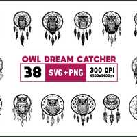 Owl Dream Catcher Svg Png Bundle, Owl Dream Catcher Silhouette, Owl Dream Catcher Clipart Png, Dream