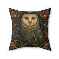 Owl Pillow, William Morris Decorative Sofa Flower Pillow Boho Home Decor, Cozy Living Room , Nature 