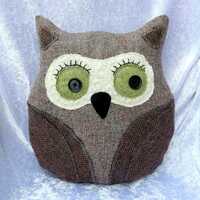 Owl cushion, owl pillow, made from tweed, 35cm tall