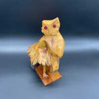 Vintage Burlwood Handmade Owl Figurine Folk Art Natural Wood Sculpture Rustic
