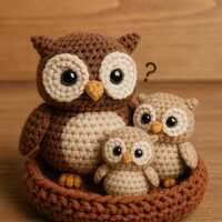 Owl Family Amigurumi Crochet Pattern – Mama and 2 Baby Owls in a Nest – Cute Woodland An