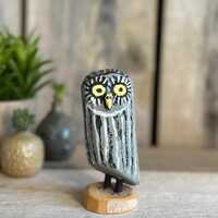 Painted Wood Owl Figurine: Signed Lisa Herbers Miniature, 4"