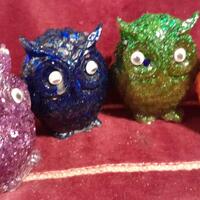 RAINBOW OWLS Set of 6 Glitter Critters Desk Sitters Collections Pride Decor Unique Shelf Baskets Gif