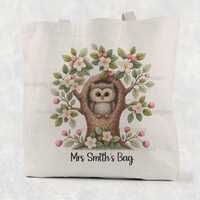 Personalised Owl Cotton Gift Bag Tote Bag Teacher Gift - Owl in tree Design