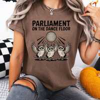 Comfort Colors® Funny Owl Dance Shirt – “Parliament on the Dance Floor” Disco 