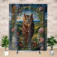 Colorful Bird Shower Curtain, Owl Bathroom Curtain, Animal Print Bathroom Decor, Nature Inspired Bat