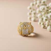 Owl Silver Ring, Iced Out Pave Set Owl Lover Bird Inspired Ring, Round Cut Diamond Cocktail Ring, Ow
