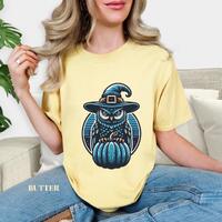 Witch Owl Halloween Shirt - Comfort Colors 1717 Tee - Vintage Spooky Fall Shirt - Retro Pumpkin Owl 