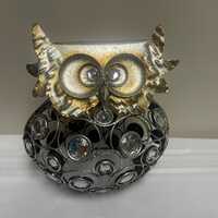 Vintage Pier 1 Metal and Rhinestone Owl