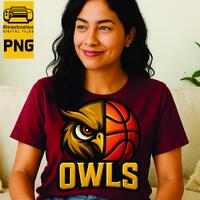 Owls Basketball Mascot PNG – Split Face Owl & Basketball Design | DTF, DTG, Sublimation Pr