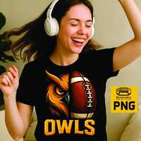 Owls Football Mascot PNG – Split Face Owl & Football Logo | DTF, DTG, Sublimation Design f