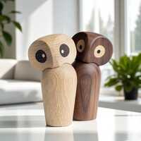 Wood Owl Figurine – Miniature Handmade Decoration for Desk or Shelf, Rustic Animal Ornament, C
