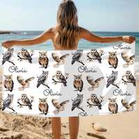 OWLS Name Beach Towel Gift, Customized Barn Owls Towel For Kids, Personal Mom Gift Towel, Bestfriend